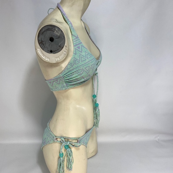 Victoria Secret Womens Reversible Bikini Small Mint Purple Tie Tassels Aztec - Picture 9 of 16